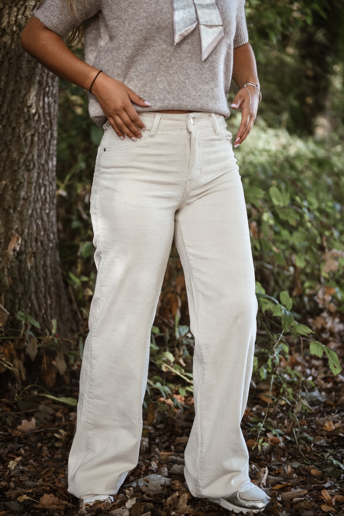Ribfluwelen broek wit