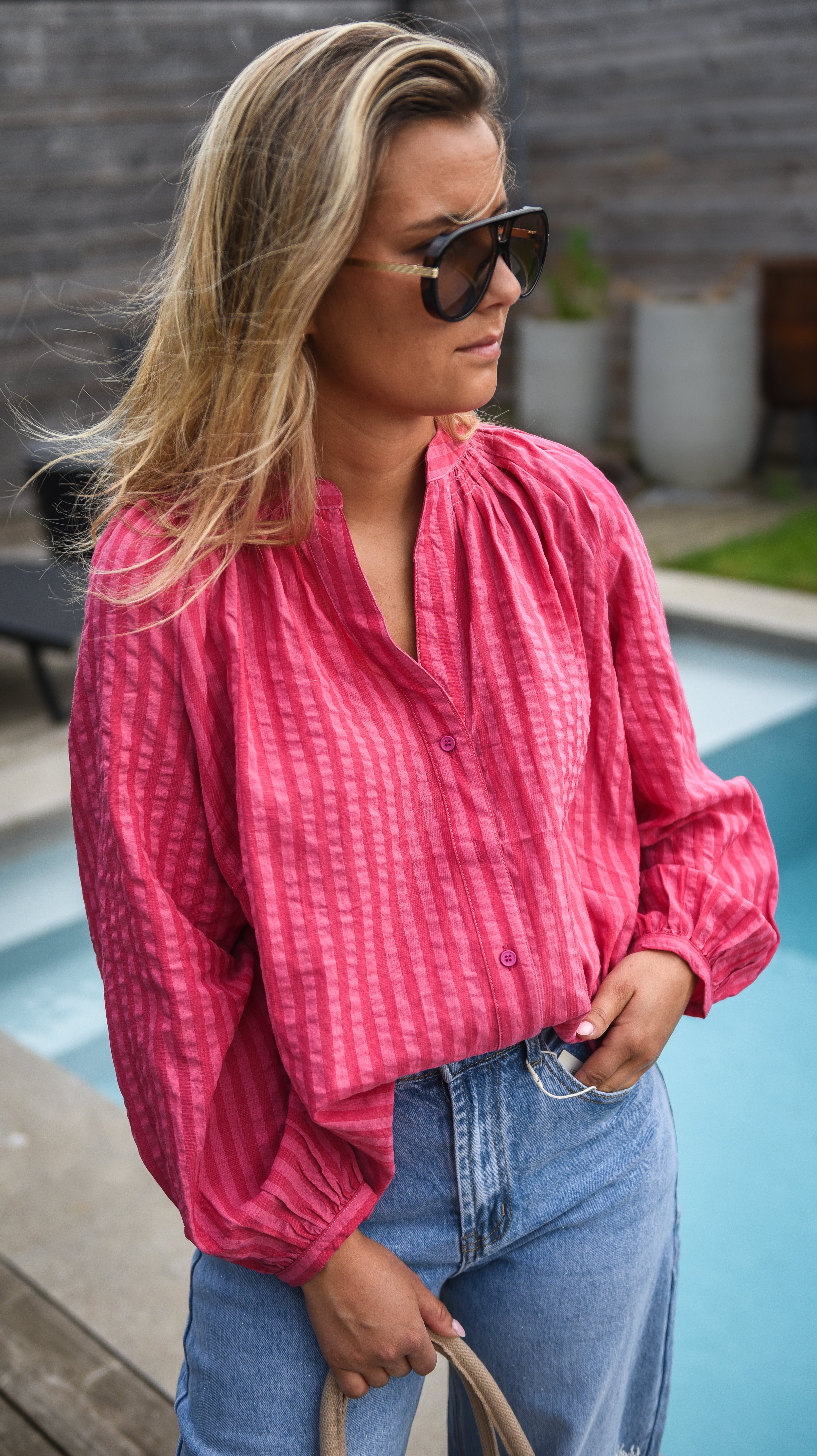 Roze blouse gestreept