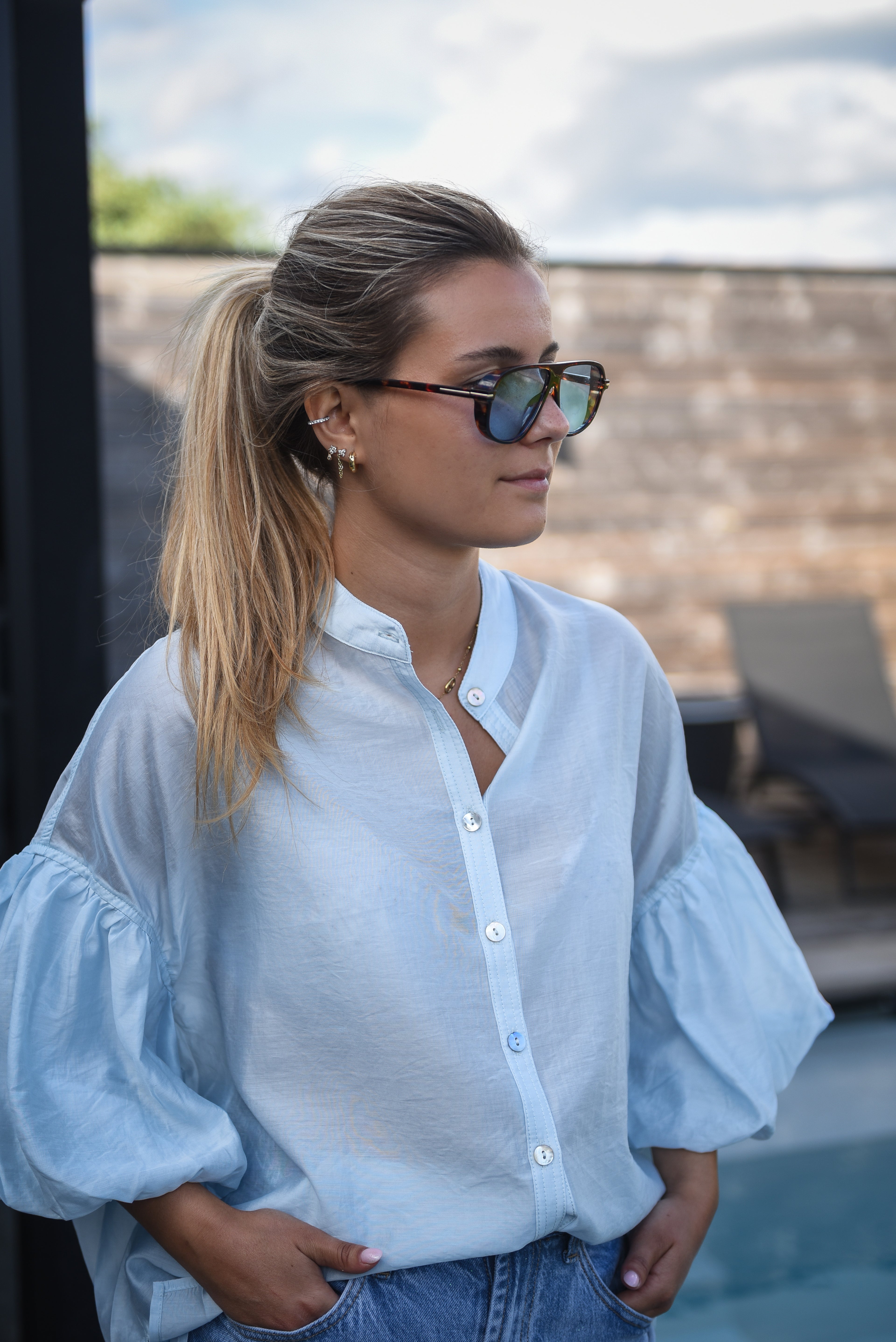 Balloon blouse blauw