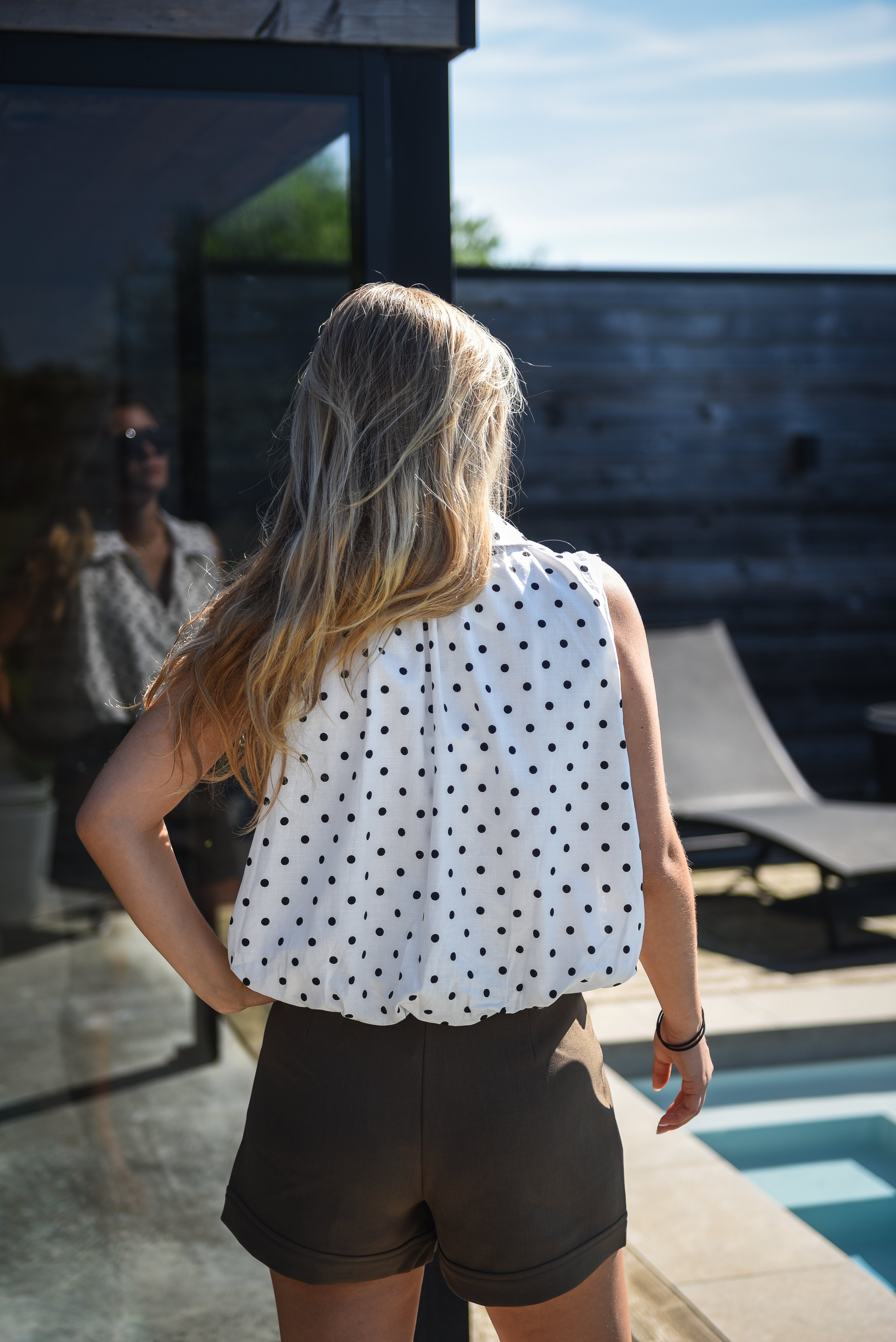 Polka dot top Wit