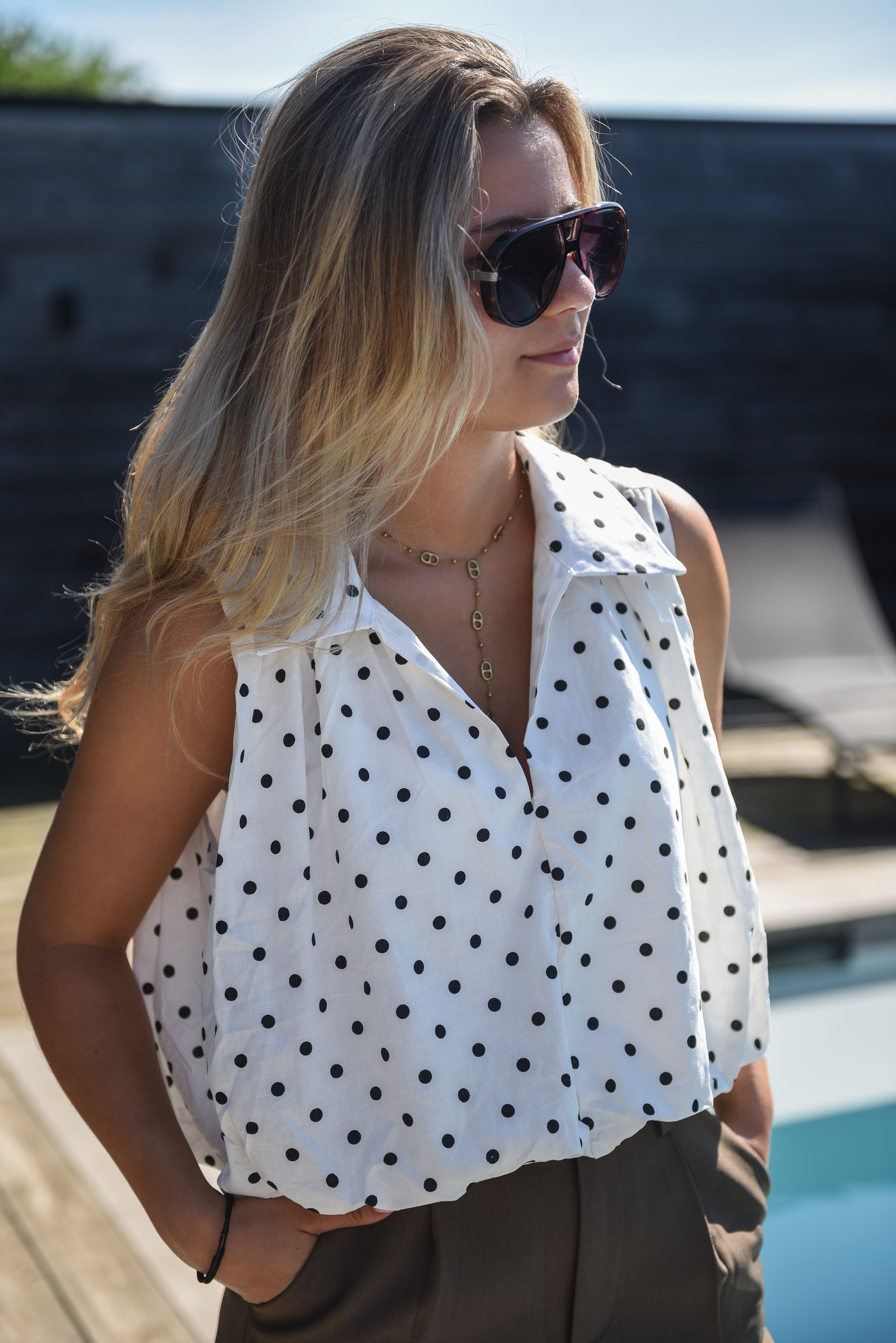 Polka dot top Wit