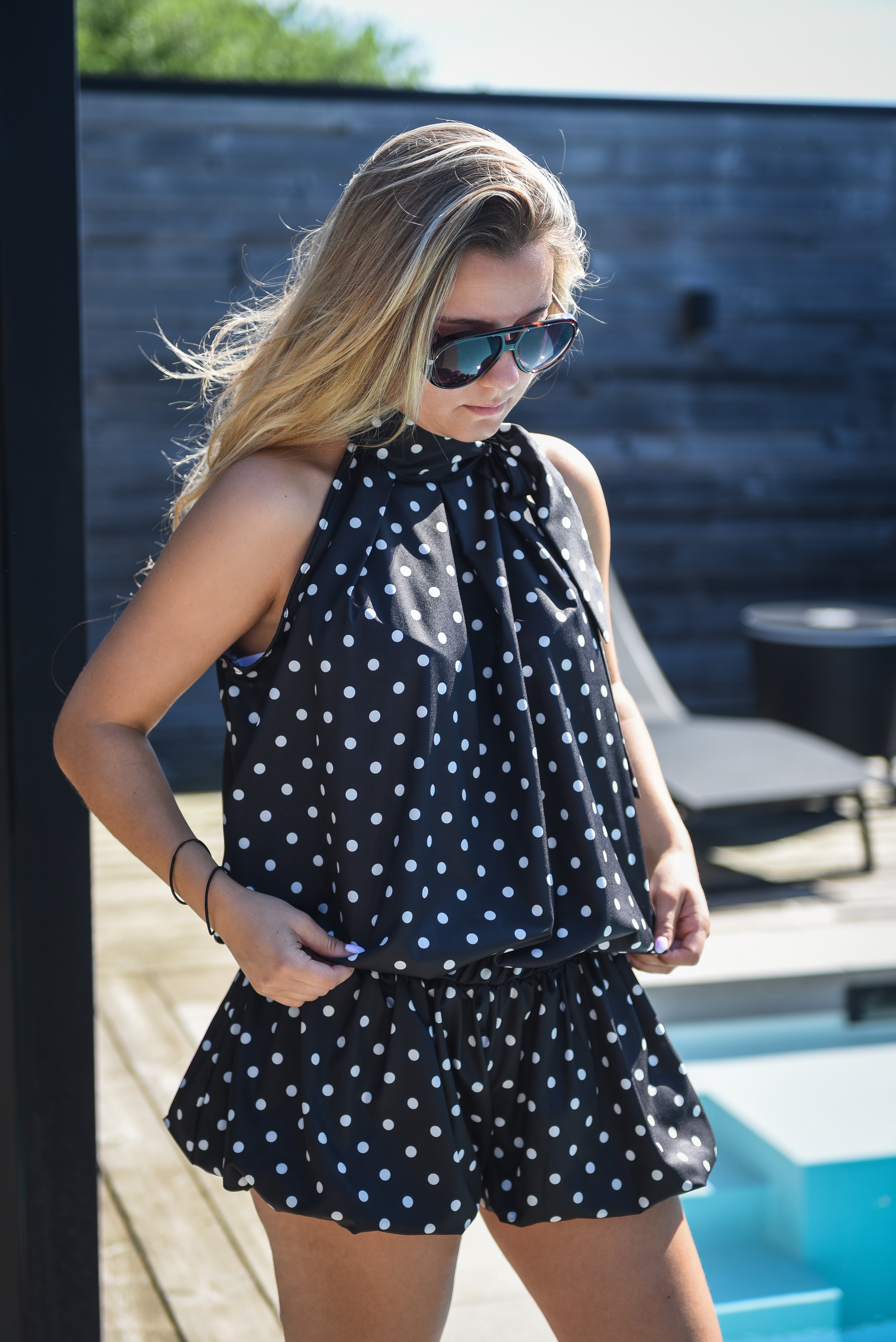 Polka dot set short +top zwart