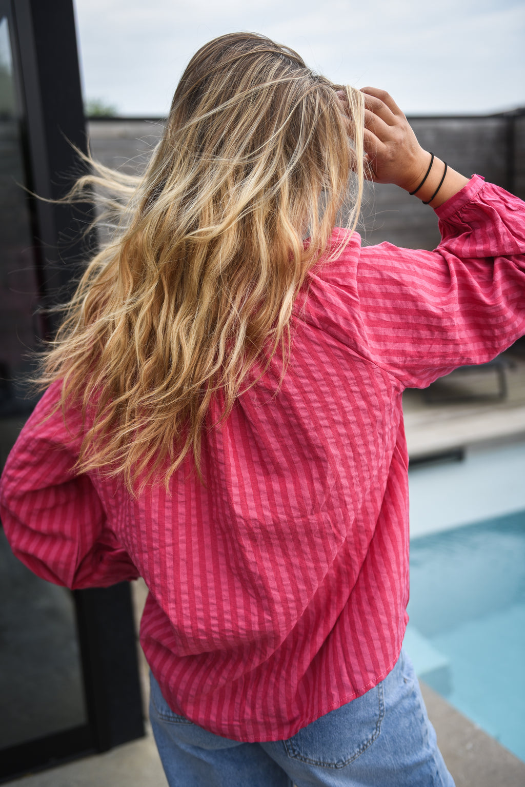 Roze blouse gestreept